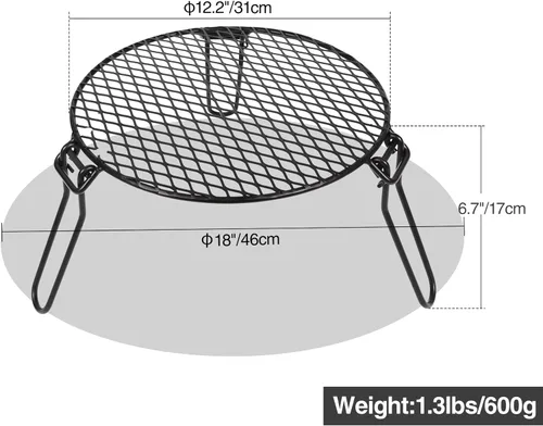 Miniatura 4 de REDCAMP Parrilla plegable de 18 pulgadas para fogata individual, parrilla de trípode portátil de hierro con rejilla de cocción de acero, soporte