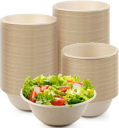 200 cuencos de papel biodegradables naturales de caña de azúcar de 8 onzas, cuencos de papel compostables para ensalada, sopa caliente, pasta y
