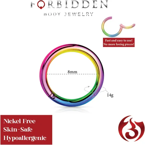 Miniatura 40 de Forbidden Body Jewelry - Piercing para la nariz de acero quirúrgico 316L con bisagra, 14G, 16G, 18G, diámetro de 15/64, 5/16, 25/64, 15/32 pulgadas