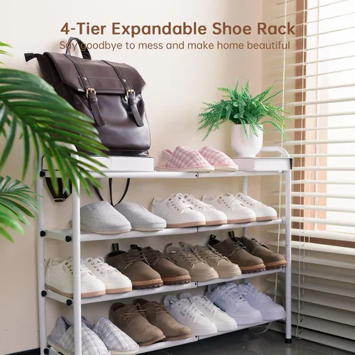 Miniatura 2 de Gonfoam Zapatero expandible de 2 niveles, estante ajustable para zapatos, organizador de almacenamiento de metal resistente, zapatero de pie