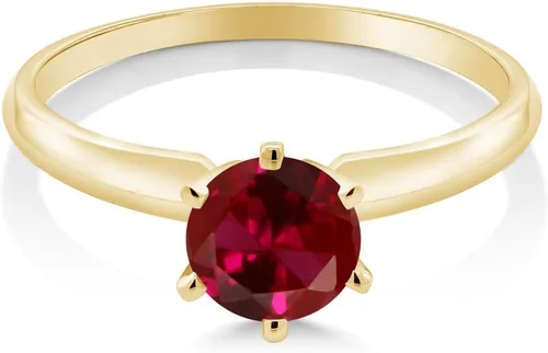 Miniatura 2 de Anillo de compromiso solitario con piedra preciosa redonda de oro amarillo de 14 quilates de 0.236 in para mujer Ajuste clásico de 6 puntas
