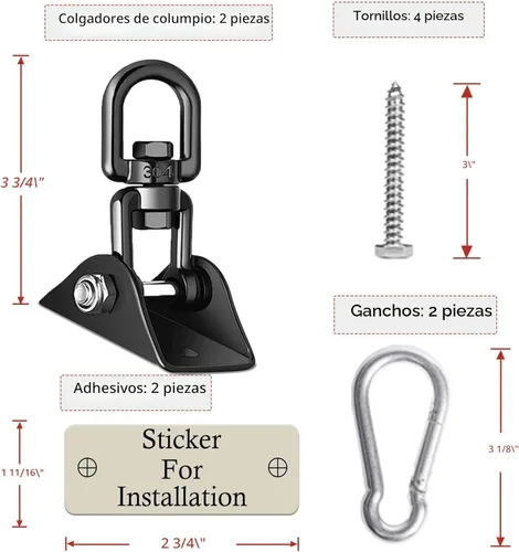 Miniatura 5 de Perchas de columpio resistentes para juegos de madera, capacidad de 2000 libras, colgador de hamaca giratorio de acero inoxidable 360, accesorios