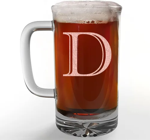 Miniatura 58 de Taza de cerveza de vidrio con monograma grabado de 16 onzas (letra B), regalos de cerveza personalizados de la A-Z para hombres, Día del Padre