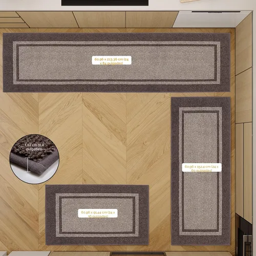 Miniatura 2 de anllugs Alfombras de cocina de 24 x 36 pulgadas, antideslizantes, lavables a máquina, tapetes absorbentes y cómodos para cocina, fregadero, Beige