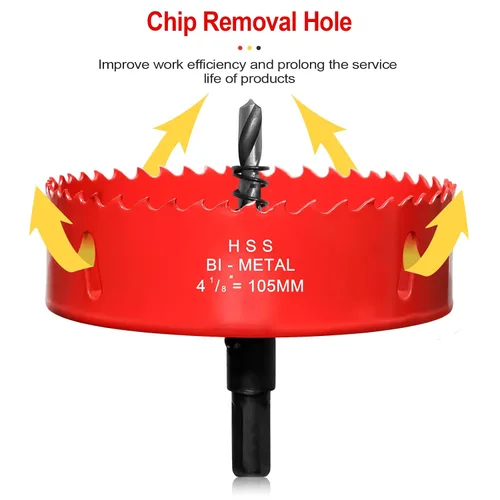 Miniatura 4 de Sierra de agujero de 4 1/8” (105mm) para madera y plástico, broca de corte de núcleo de sierra de agujero HSS bimetálica para paneles de yeso, Rojo