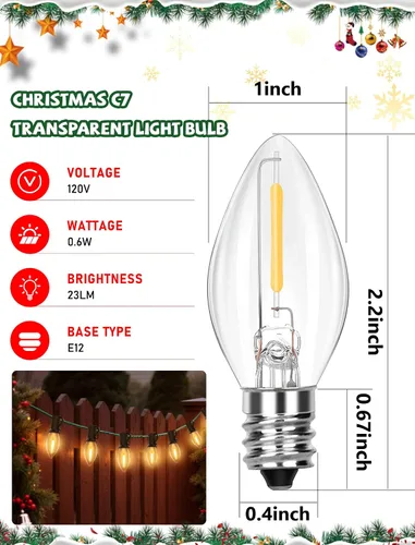 Miniatura 2 de Paquete de 25 bombillas LED C7 de luz blanca cálida para Navidad, bombillas LED E12 de repuesto para luces de cadena de Navidad interiores