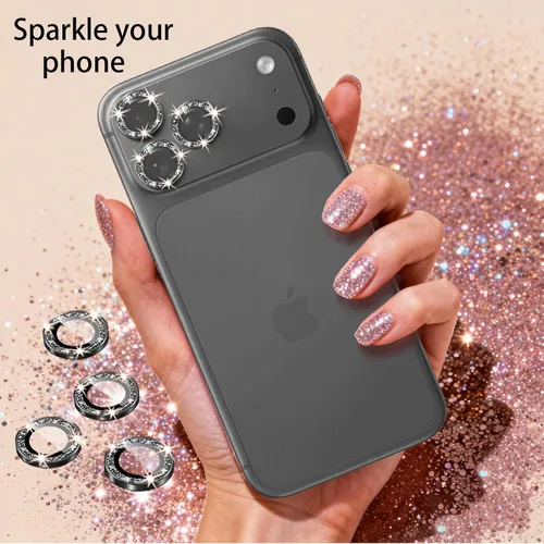 Miniatura 6 de Paquete de 4 protectores de lente de cámara compatibles con iPhone 15 Pro / 15 Pro Max, protector de lente de cámara Bling Glitter, protector