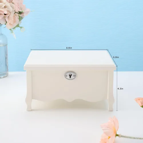 Miniatura 7 de Joyero musical de bailarina grande con patas blancas con espejo y cerradura para niñas, organizador de joyas para niños, caja musical