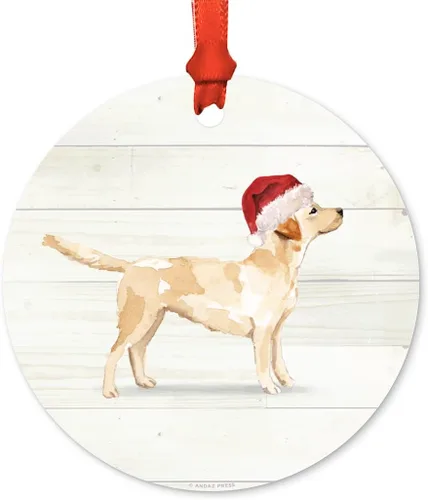 Miniatura 24 de Andaz Press Adorno de Navidad de metal personalizado para perro, perro y mascota, cocker spaniel con sombrero de Papá Noel, 1 paquete, incluye cinta