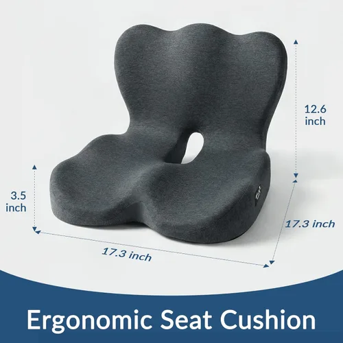 Miniatura 7 de Exclusivo Mezcla Cojín de asiento de espuma viscoelástica, cojines ergonómicos para aliviar el dolor del coxis, almohadilla de asiento Negro