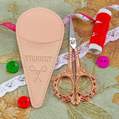 Miniatura 8 de Tijeras multiusos de oro rosa con funda, tijeras de costura y bordado para el hogar, la oficina y la escuela