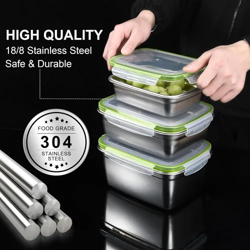 Miniatura 7 de UPTRUST Recipientes de acero inoxidable para almacenamiento de alimentos, tapas herméticas y a prueba de fugas, juego de 5 recipientes, aptos