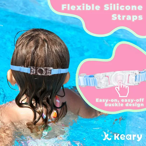 Miniatura 6 de Keary - Paquete de 2 gafas de natación para niños de 3 a 15 años, protección ultravioleta, antivaho, para piscina, agua, para niños, niñas, jóvenes