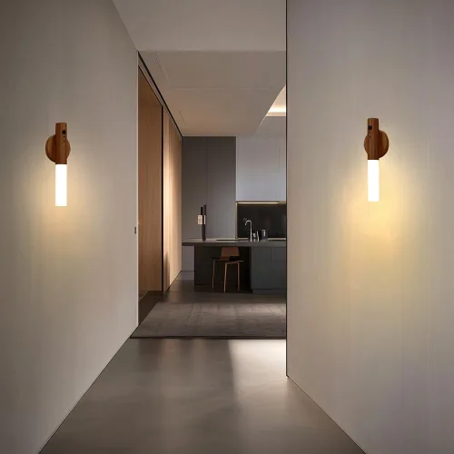Miniatura 7 de LANDGOO Luz nocturna con sensor de movimiento RGB y control táctil, aplique de pared de madera recargable USB-C Luz de baño/dormitorio