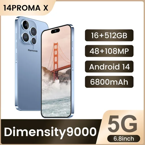 Miniatura 2 de Huness 14PROMA X Smartphone Teléfono Celular Desbloqueado, Batería 6800mAh Pantalla HD de 6.82" Teléfonos Desbloqueados, 16+512GB Android 14