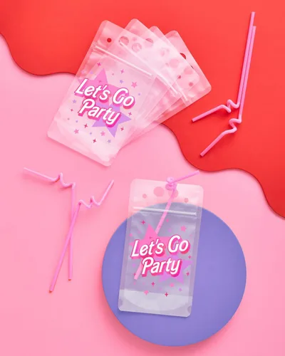 Miniatura 3 de xo, Fetti Let's Go Party - Bolsas de bebida rosadas – 16 unidades Fiesta de cumpleaños rosa, vasos de despedida de soltera, lindas tazas de fiesta