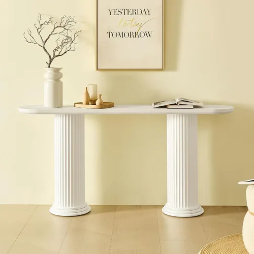 Miniatura 18 de Mesa consola de 57 pulgadas para entrada, moderna mesa de sofá, mesa de sofá rústica con diseño de patas cruzadas, mesa de chapa de acacia