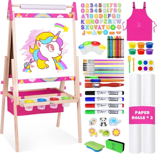 Miniatura 15 de Joyooss Caballete de Arte para Niños, Caballete para Niños Pequeños, Caballete de Madera Ajustable de Pie para Niños Pequeños, Pizarra Blanca