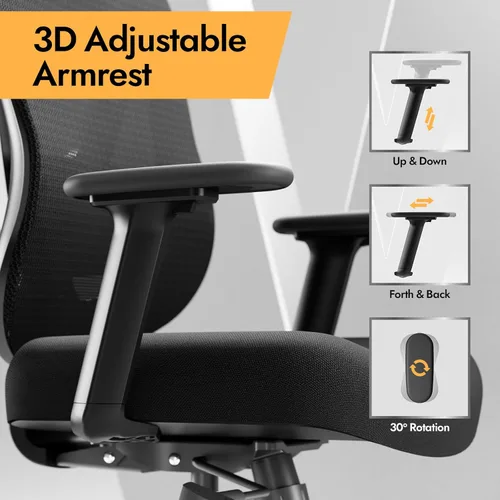 Miniatura 7 de HOLLUDLE Silla de oficina ergonómica de malla, soporte lumbar ajustable 3D y reposabrazos 3D, respaldo en forma de V, silla de escritorio ajustable