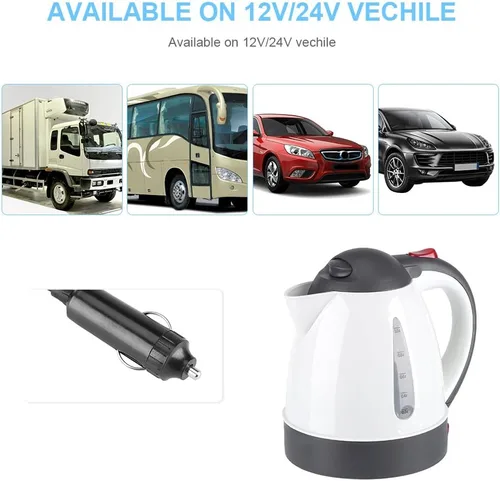 Miniatura 6 de Fdit Hervidor eléctrico portátil para automóvil, viaje por carretera, encendedor de cigarrillos DC12V/24V agua calentada, té, café, caldera, apagado