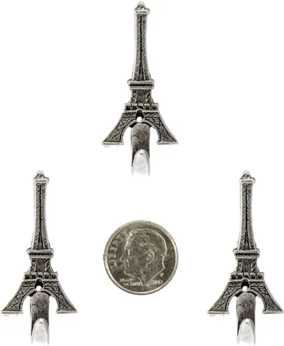 Miniatura 2 de Juego de 3 ganchos de pared de la torre Eiffel pequeña, color plateado