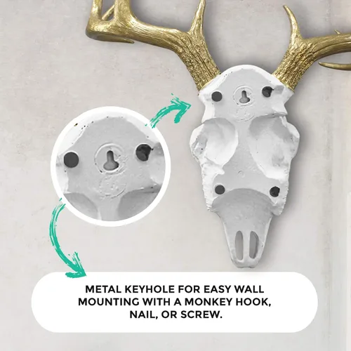 Miniatura 4 de Wallcharmers Decoración de pared grande con cuernos blancos y dorados, decoración de pared de cabeza de animal de taxidermia sintética de 21
