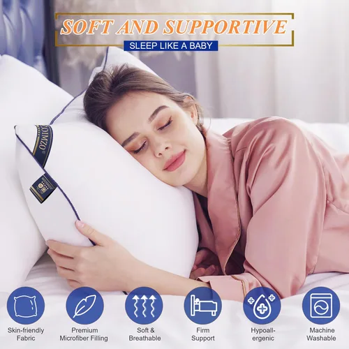 Miniatura 2 de MZOIMZO Almohadas de cama firmes de apoyo para dormir, juego de 2 unidades, calidad de hotel refrescante con relleno alternativo de plumón suave