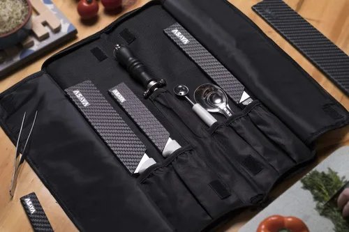 Miniatura 6 de Asaya - Bolsa enrollable para cuchillos de chef - 12 bolsillos para cuchillos y utensilios de cocina - Nylon ligero, duradero y resistente a manchas