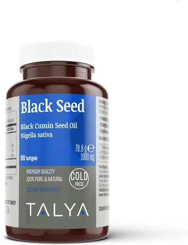 TALYA Softgel de aceite de semilla negra con alta timoquinona, apoyo inmunológico, salud digestiva, función cerebral, movilidad articular, prensado