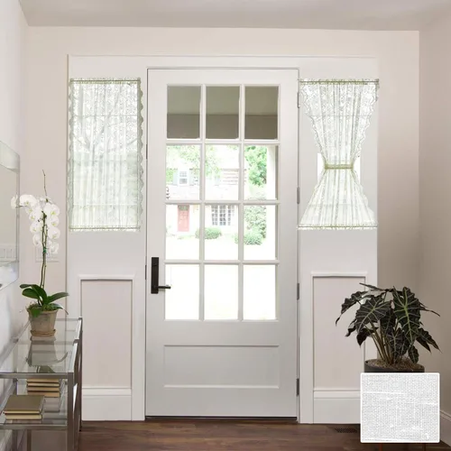 TUDECO Cortinas de luz lateral color marfil para puerta delantera, cortina rústica de encaje corta para puerta, ventana, privacidad, filtro de luz,