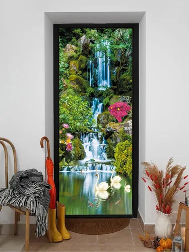 Miniatura 8 de artfanke Adhesivos 3D para puerta, 30.3 x 78.7 pulgadas, papel tapiz de piedra para puerta de escalera de piedra, calcomanías autoadhesivas