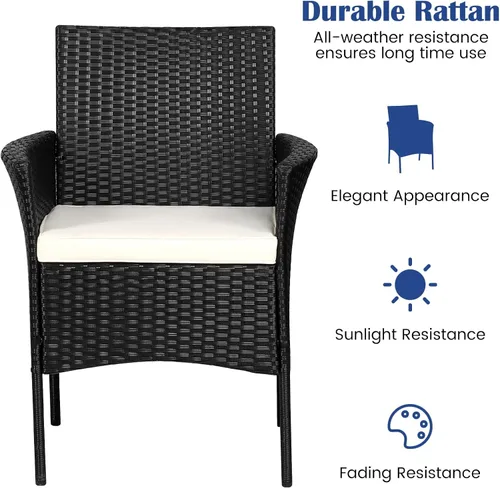 Miniatura 7 de RELAX4LIFE Juego de 2 sillas de mimbre para patio, sillas de ratán de polietileno para interiores y exteriores con respaldo de bastón, cojines