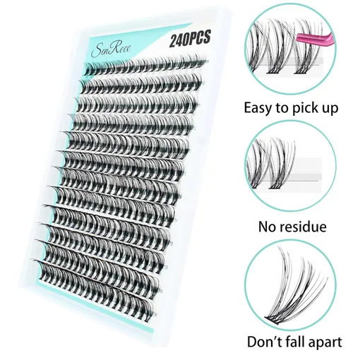 Miniatura 4 de Extensiones de pestañas en racimo para colocar en casa, 240 unidades, rizo D 20D, bandeja mixta, extensiones de racimos de pestañas de visón