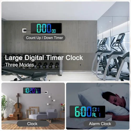 Miniatura 6 de XREXS Reloj de pared digital grande con control remoto, pantalla LED grande de 17 pulgadas, temporizador de conteo ascendente y descendente, reloj