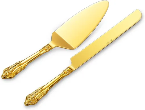 Miniatura 8 de KEAWELL Magnífico juego de cuchillos y servidor para pastel de boda, acero inoxidable 18/10, juego de corte de pastel de lujo fino (dorado)