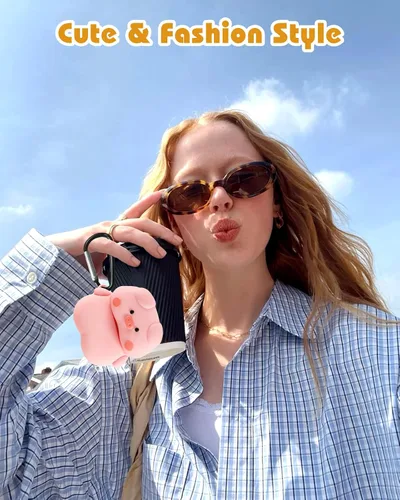 Miniatura 5 de Funda para AirPods 4 con llavero – Elegante a la moda para mujeres y niñas, de silicona 3D, diseño de perro kawaii femenino femenino único divertido