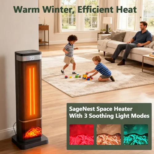 Miniatura 7 de Calentador de ambiente de 24" de 1500 W para uso en interior, calentador eléctrico portátil con control remoto, calentadores pequeños