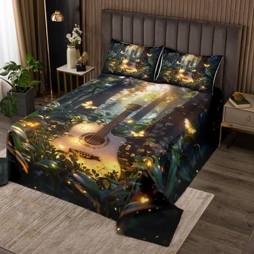 Miniatura 19 de Homewish Colcha de guitarra roja tamaño individual, juego de ropa de cama de música Hip Pop para decoración de habitación de niños y niñas, juego