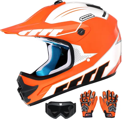 Miniatura 9 de Casco de motocross para jóvenes, aprobado por DOT, casco de motocross para niños con gafas ajustables y bolsa de almacenamiento, equipo deportivo