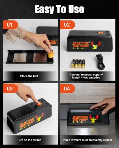 Miniatura 7 de Trampas eléctricas para ratas y ratones para el hogar, eliminación instantánea de 2800 V, diseño cerrado seguro para mascotas, limpieza sin
