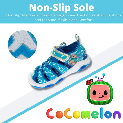 Miniatura 4 de JOSMO Zapatos Cocomelon para niños y niñas, sandalias de pescador con puntera cerrada, JJ para niños, correa de playa, sandalias al aire libre