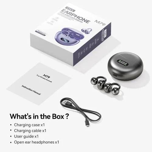 Miniatura 7 de Auriculares con clip abiertos con Bluetooth 5.4, reproducción de 48 horas, IPX6 impermeable, control táctil, cómodos para entrenamientos y uso Blcak