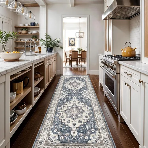 Miniatura 61 de Alfombra lavable de 2 x 3 pies para entrada: alfombras vintage con respaldo antideslizante para cocina, baño, alfombra resistente al agua