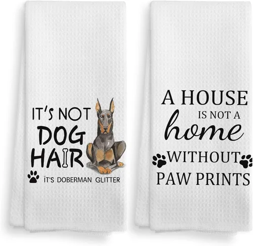 Toallas de cocina y paños de cocina de perro Doberman con purpurina, regalos de mamá de perro Doberman con purpurina para mujeres, juego de 2, 16×24
