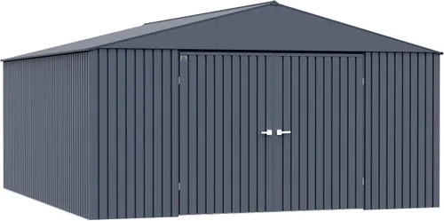Arrow Shed Elite - Cobertizo de almacenamiento de acero para exteriores de 14 x 16 pies de alto con puertas altas y puertas con cerradura, color