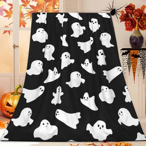 Divertida manta de fantasma, decoración espeluznante, manta de fantasma para picnic, camping, viajes, ligera, mullida, acogedora, color blanco y