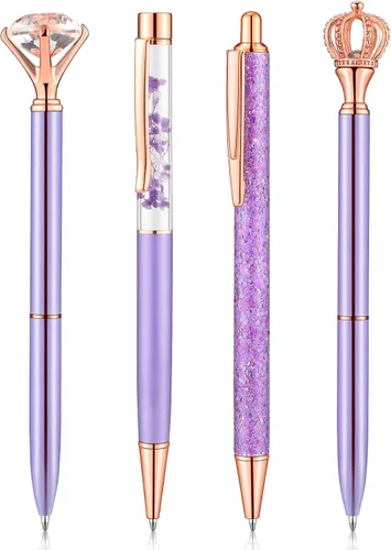 Miniatura 9 de BESARME 4 bolígrafos azules para mujer, bolígrafos de sirena, regalos azules para niñas, bolígrafo de diamantes con purpurina, tinta negra, lindo
