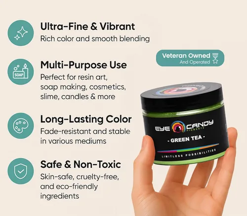 Miniatura 3 de Eye Candy Pigmento en polvo de mica prémium "té verde" (1.76 onzas), aditivo multiusos para manualidades y manualidades carpintería, bombas
