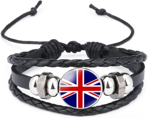 Miniatura 4 de vmcoatdu Mundial Muchas Banderas Nacionales Brazalete Retro de Aleación de Cuero para Pulsera de Cuerda Trenzada de Bandera Nacional