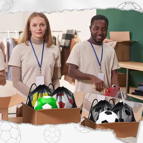 Miniatura 6 de Paquete de 6 pelotas de fútbol de Navidad desinfladas con bomba para niños, artículos a granel, pelotas de fútbol con bolsa deportiva de malla
